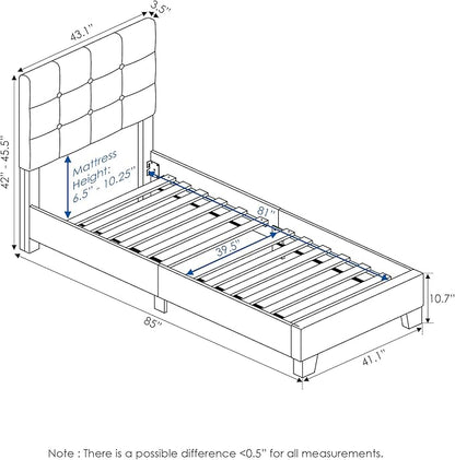 Furinno Laval Button Tufted Upholstered Platform Bed Frame, Twin XL, Glacier