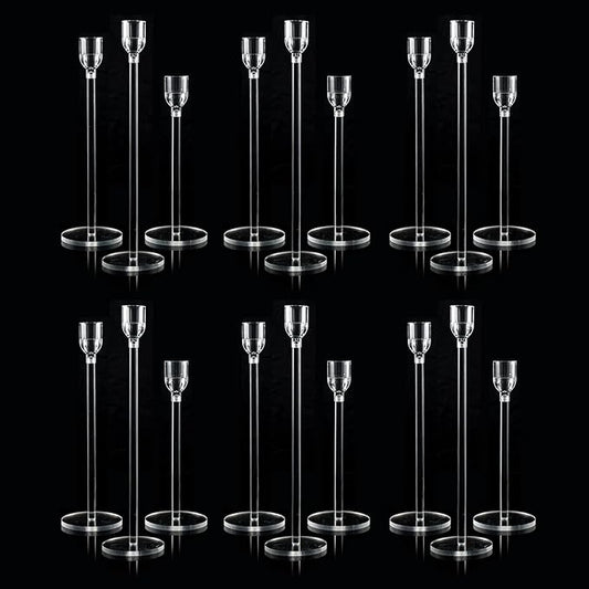 Vincidern 18pcs Clear Taper Candle Holders for Table Centerpieces, Acrylic Candle Holder Set for Wedding, Events, Party, Christmas, Halloween, Clear Decorative Candlestick Holders