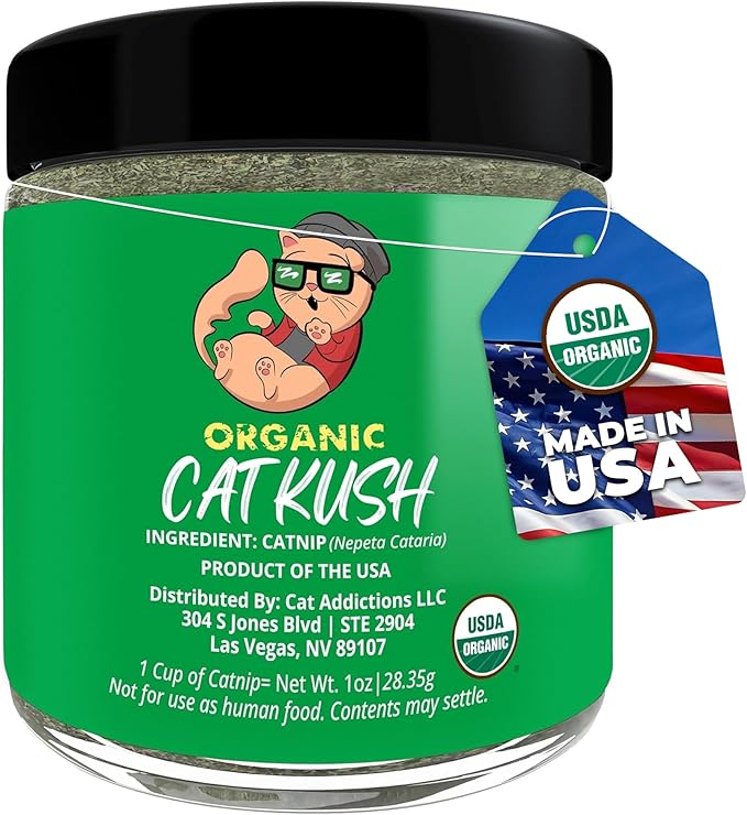 Organic Catnip by Cat Kush, Safe Premium Blend Perfect for Cats, Instilled with Maximized Potency your Kitty is Guaranteed to Go Crazy for! (1 Cup)-Mewly Pet