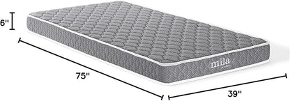 Modway Mila 6” Twin Mattress - Firm 6 Inch Twin Mattress - 10-Year Warranty ,White