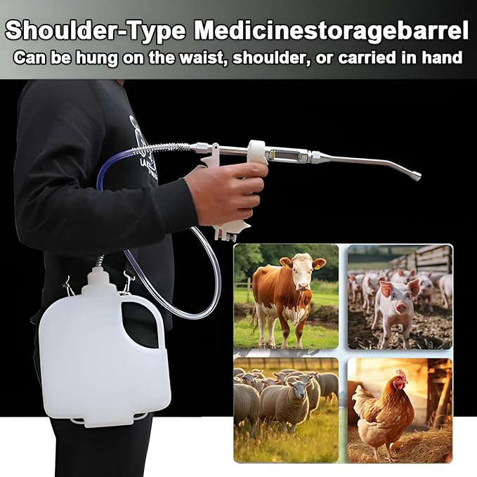 30ML Veterinary Metal Feeding Gun, Continuous Drench Gun Dosing Device Veterinary Adjustable Medicine Dispenser Husbandry Autonomous Feeding Tool, for Pig Cow, Sheep, Horse (White Color, 30ML+Kettle)-Mewly Pet