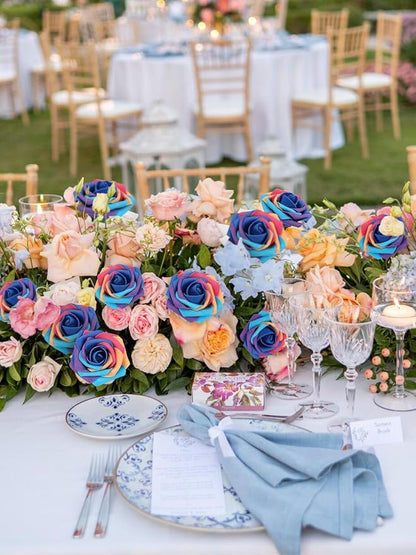 MACTING Artificial Rose Flowers 60PCS Real Looking Foam Fake Roses Rainbow Fake Flowers with Stem for DIY Wedding Bouquets Baby Shower Centerpieces Party Tables Home Spring Mothers Day Decorations