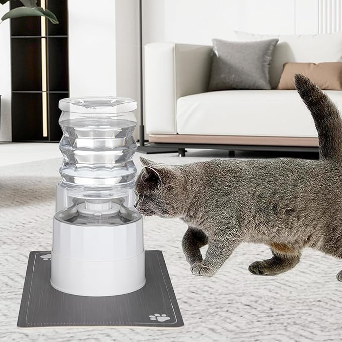 RIZZARI Automatic Pet Water Dispenser: 5L White Cats and Dogs Gravity Feeder - Stainless Steel Bowl - Outdoor Hiking Use-Mewly Pet