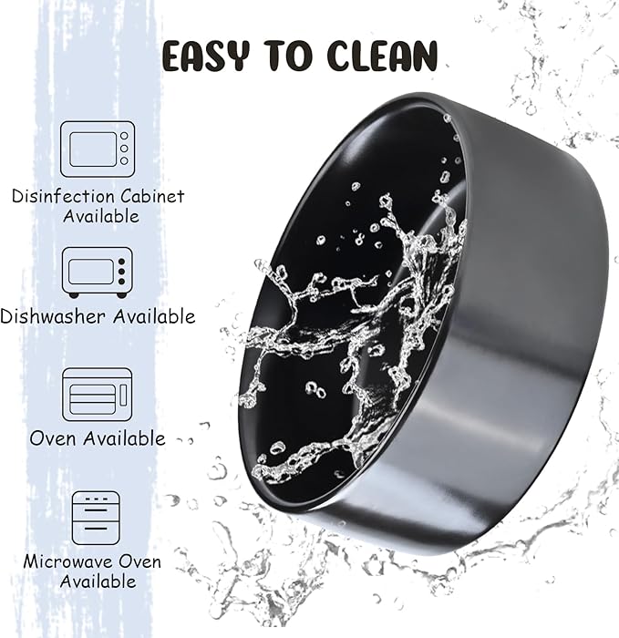 SPUNKYJUNKY 15° Slanted Ceramic Dog and Cat Bowl with Wooden Stand, Tilted Bulldog Food and Water Bowl No Slip Non-Spill for Cats Medium Dogs Big Face Pets 13.5 OZ (1.7 Cups, Black × 2)-Mewly Pet