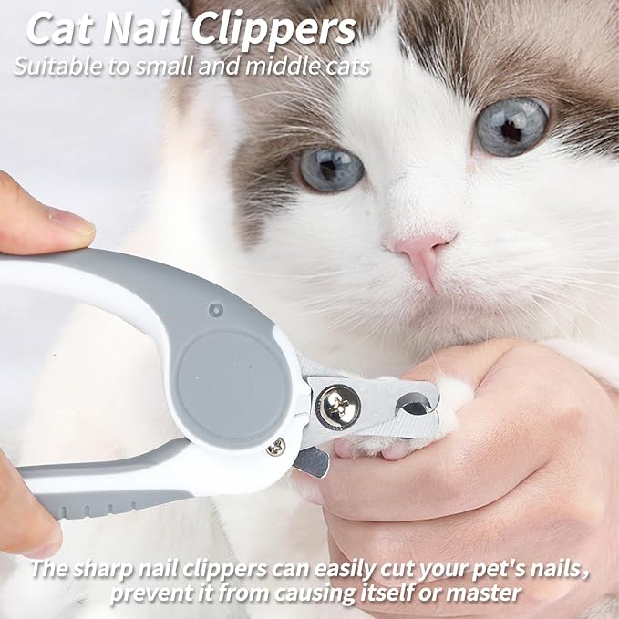 2PCS Pet Grooming Kit，Cat Brushes、Cat Nail Clipper，Cat Grooming Brush for Sedding and Grooming Fur（Grey）-Mewly Pet