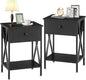 VECELO Nightstands, Modern End Side Tables,Night Stand with Drawer &Storage Shelf for Bedroom Living Room Office Lounge, 2, Black