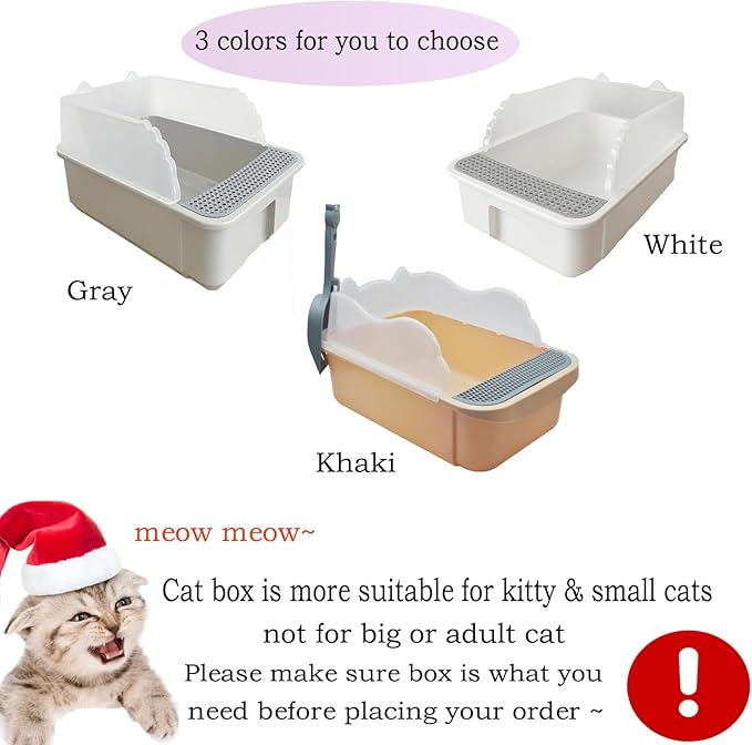 Open Cat Litter Box with High Side,Anti-Splashing Cats Litters Pan,Kitten Toilet with Litter Sifting Scoop,Semi-Enclosed Removable Kittens Litter for Boxes Easy to Clean No Odork(Khaki)-Mewly Pet