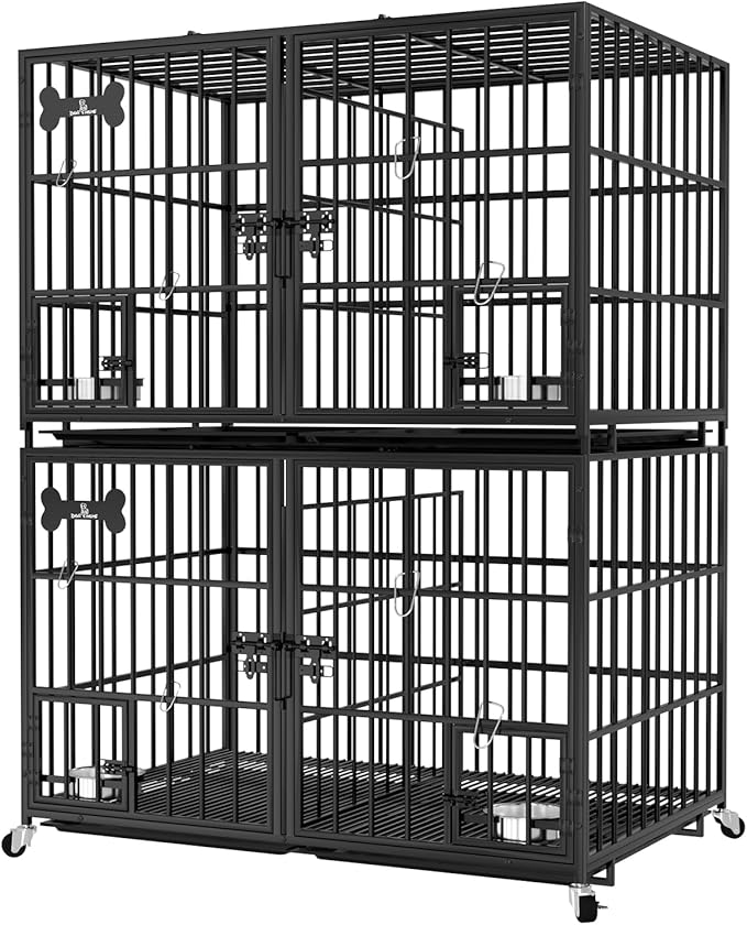 aboxoo 42 inch Stackable Heavy Duty Metal Dog Crate for 4 Dogs/Large Dog,All Metal Open Top Access,Escape Proof Cage,Dog Kennel Indoor with Wheels,Floor Grid, Tray, Divider and Feeding Bowl-Mewly Pet