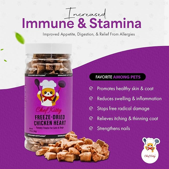 Freeze-Dried Chicken Heart Treats for Cats & Dogs – 100% Human Grade, Single Ingredient, High-Protein, Healthy Snack – No Additives or Preservatives – 1.4oz - Inspected & Tested in USA-Mewly Pet