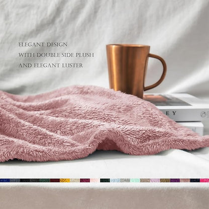 Exclusivo Mezcla Plush Fuzzy Fleece Bed Blanket Twin Size, Super Soft, Fluffy and Warm Blankets, Suitable for All Seasons (Dusty Pink, 90x66 Inches)
