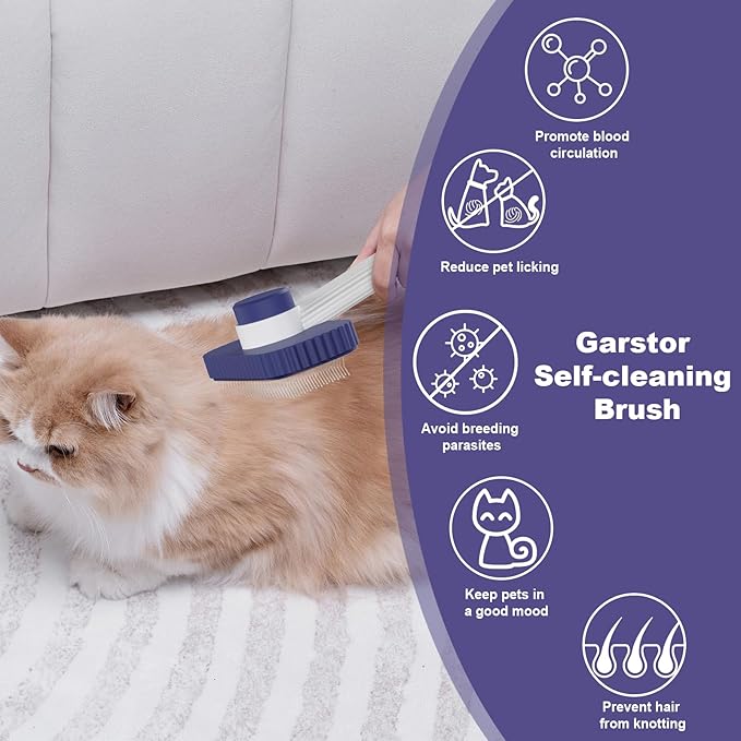 Cat brush, Cat Brush for Long or Short Haired Cats, Remove Loose Fur and Mats, Rounded Pins Reduces Painful Pulling, Not for Tangle and Curly Fur, Dark Blue-Mewly Pet