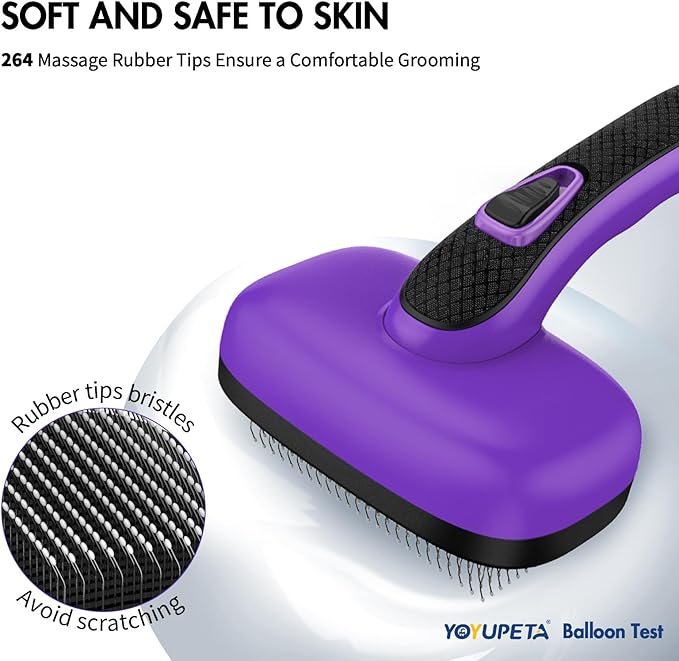 Dog Self Cleaning Slicker Brush for Shedding, Ideal for Short Long Haired Dogs, Including Cat. Removes Loose Fur, Undercoat, Mats, Tangled Hair. Suit for Large Medium Small Animal, Purple-Mewly Pet