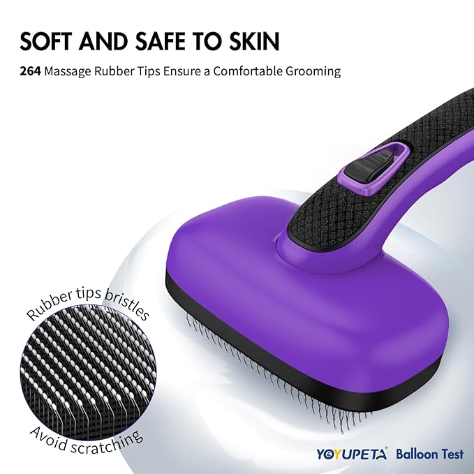 Dog Brush Kit - Self-Cleaning Slicker Brush with Bath Brush & Undercoat Rake | Deshedding Tools for Large - Small Dogs & Cats, Professional 3-in-1 Pet Grooming Set for Heavy Shedding, Purple-Mewly Pet