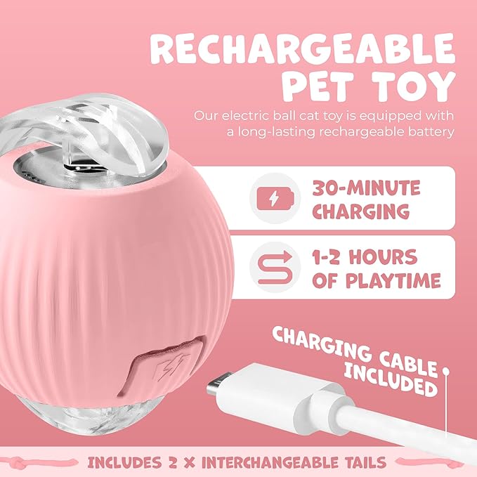 Pawlo Speedy Tail 2.0 Cat Toy –Teazys Turbo Tail Upgrade – Interactive Cat Toy – Kitten Toys – Automatic cat Toy for Boredom – Moving cat Toys for Indoor Cats with 2 Tails (Pink)-Mewly Pet