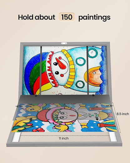 BAIJIALI 2 Packs Grey Kids Art Frames for Kids Artwork Frames Changeable Display 8.5x11 with Mat or 9x12 without Mat,Picture Frame for Kids Artwork Front Opening Holds 150 Horizontal &Vertical For