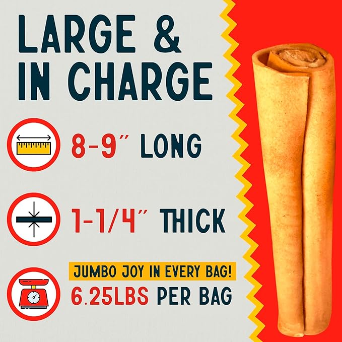 Canine Chews 8-9" Chicken Basted Rawhide Retriever Rolls - Pack of 25 Chicken-Flavored Long-Lasting Dog Rawhide Chews - Protein-Dense Jumbo Rawhide Bones For Large Dogs - Treats for Aggressive Chewers-Mewly Pet