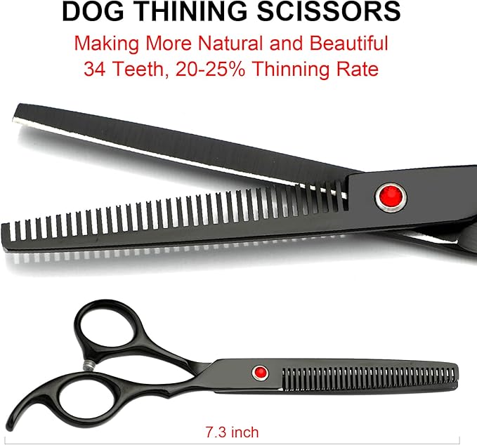 Professional Dog Grooming Scissors Kit Black 6 in 1, Dog Shears for Grooming 6CR Premium Stainless Steel Grooming Scissors Kit for Dogs Cat Pet-Mewly Pet