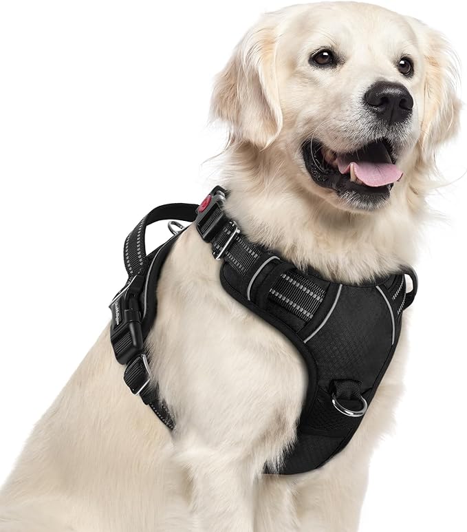rabbitgoo Dog Harness for Large Dogs, No Pull Pet Vest with 3 Buckles, Adjustable Soft Padded Pet Harness with Easy Control Handle and Reflective Strips, Black, XL-Mewly Pet