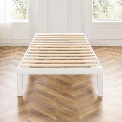 Mellow Naturalista Classic 16 Inch Solid Wood Platform Bed with Wooden Slats, White, King