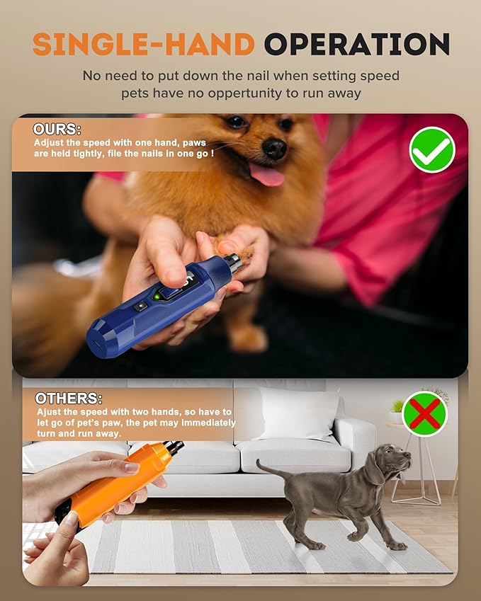 YABIFE 7-Speed Pet Nail Grinder with Light – Heavy Duty, Whisper Quiet Nail Trimmer for Dogs, Cats, Birds & Small Animals – Single-Handed Operation-Mewly Pet