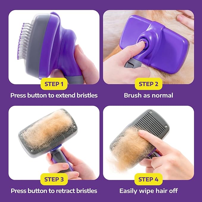 Hertzko Self-Cleaning Slicker Brush - Cat and Dog Brush for Shedding, Tangles and Dirt - Gentle Grooming Tool for Sensitive Skin - Pet Hair Remover for Long and Short Coats - Purple-Mewly Pet