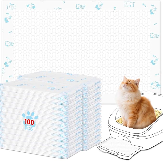 Cat Pads Refills 16.9 x 11.4 inches 100 Count Super Absorbent Pee Pads with Odor Control Compatible with Tidy Cats Breeze Litter System-Mewly Pet