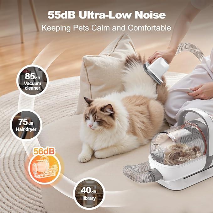 Afloia 6-in-1 Dog Grooming Kit, Pet Grooming Vacuum for Shedding, Dog Hair Vacuum with Clipper Nail Trimmer Grinder, Pet Brush Groomer at Home, Low Noise Cats Hair Remover, 1.5L Dust Cup, White-Mewly Pet