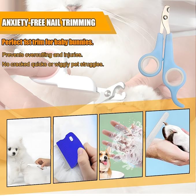 Rabbit Grooming Kit – Bunny Grooming Kit with Shedding Brush, Nail Clippers & Comb – Small Animal Grooming Supplies for Rabbits, Guinea Pigs, Hamsters, Ferrets - Small Pet Shedding & Care (Blue)-Mewly Pet