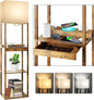RUNTOP Floor Lamp with Shelves, Plus Shelf Lamp with Wireless Charger, 2 USB Port and Outlet, 1 Drawer, 15W LED Bulb, 3 Colors, Memory Function, Floor Lamps for Living Room, Standing Lamp for Bedroom