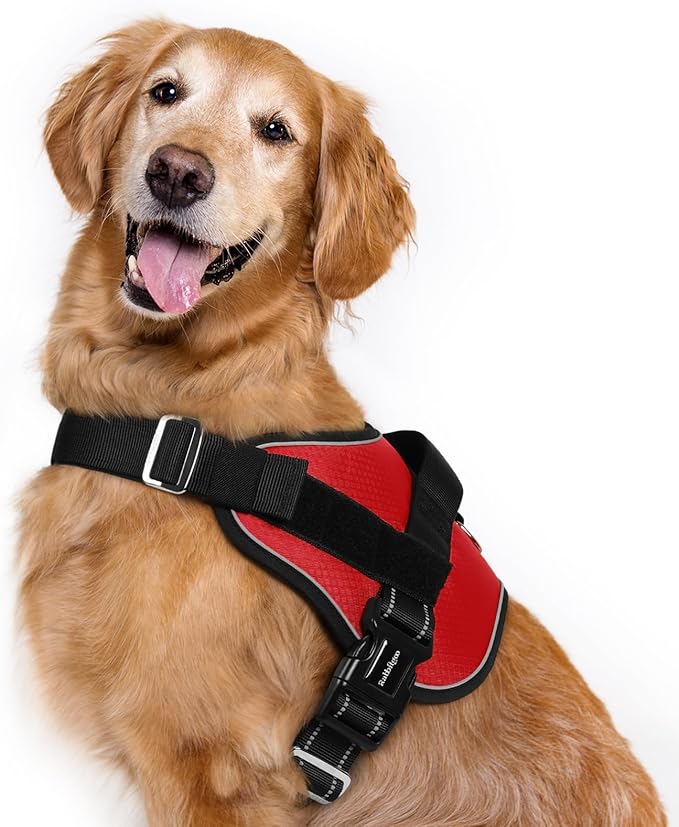 rabbitgoo Dog Harness for Large, Easy On Pet Vest with One Buckle, No Pull Adjustable Service Harness with D-Ring & Handle, Reflective for Safety Walking, Training, Red, XL-Mewly Pet