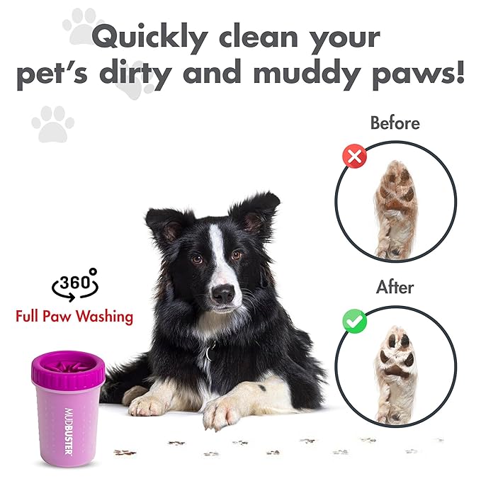 Dexas MudBuster Portable Dog Paw Washer/Paw Cleaner, Medium, Fuchsia-Mewly Pet