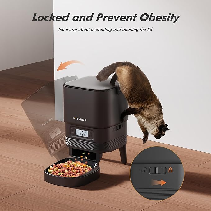 Automatic Cat Feeder - Nityers 4L Timed Cat Dry Food Dispenser, Programmable Portion Size,1-6 Meals Per Day, Dual Power Supply, Detachable Washable, Auto Pet Feeder for Cats and Small Dogs-Mewly Pet