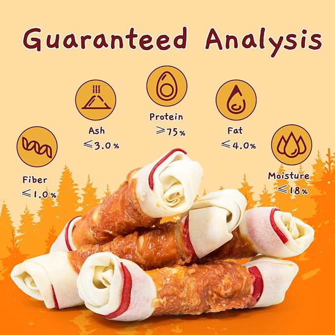 Jungle Calling Chicken Wrap Knotted Bones Dog Chews, Long Lasting Beefhide Treats Real Rawhide Bones for Large Dogs Edible Training Treats-Mewly Pet