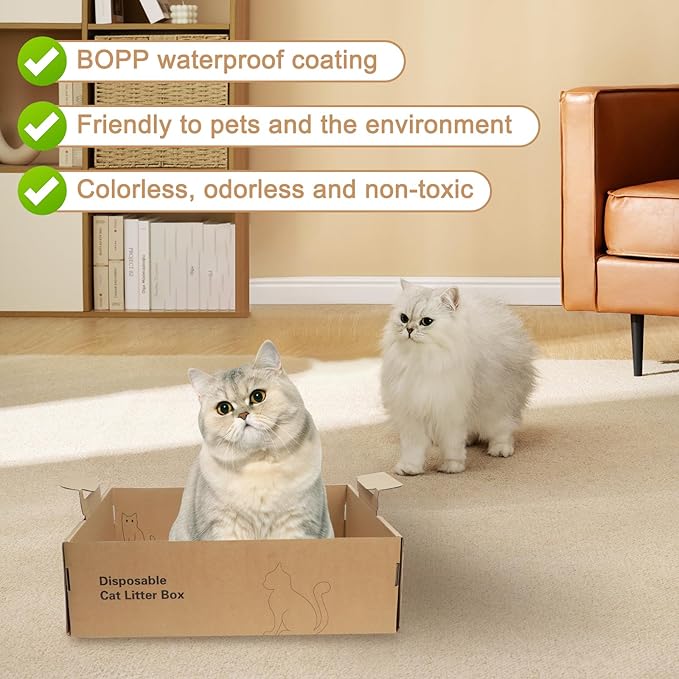 3-Pack Disposable Litter Boxes for Cats,Disposable 100% Renewable Cardboard Foldable Litter Boxes,Large-Capacity Portable Cardboard Cat Litter Box,Waterproof Travel Litter Box,17.2'' x 12.2'' x 5.3''-Mewly Pet