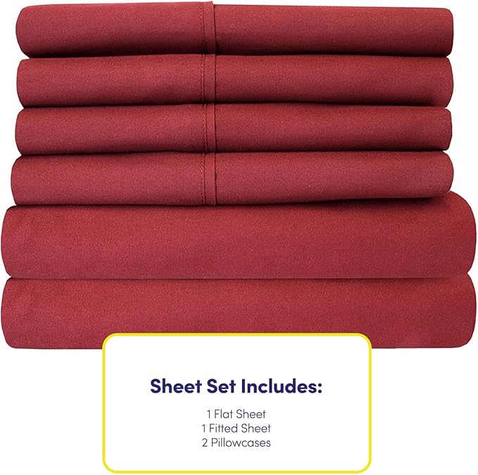 Twin XL Size Bed Sheets - 4 Piece 1500 Supreme Collection Fine Brushed Microfiber Deep Pocket Twin X-Large Sheet Set Bedding - 1 EXTRA PILLOW CASES, GREAT VALUE, Twin XL, Burgundy