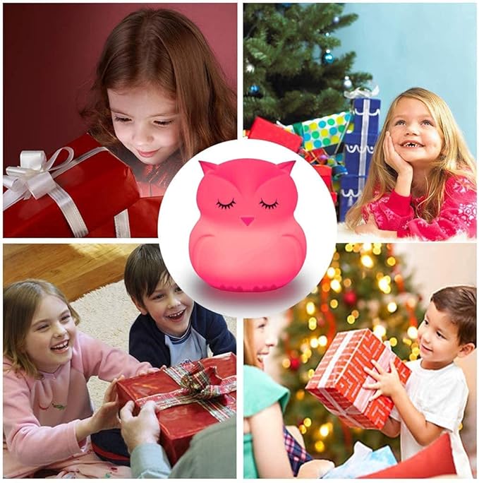 Animal-Shaped Big Night Light for Children/Adults, Rechargeable LED Soft Silicone (BPA Free) Bedside Lamp, Adjustable Brightness and 9 Colors by Touch Control & Remote Control (Big Owl)