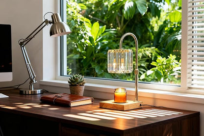 Candle Warmer Lamp with Timer, Dimmable Electric Candle Wamer Adjustable Height, Glass Modern Candles Melter Lamp, Gifts for Women Mom, Clear