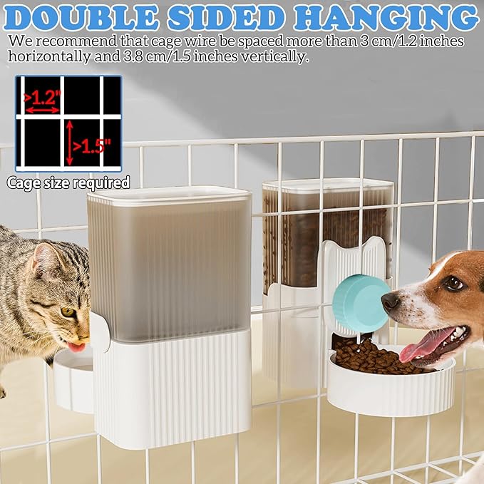 kathson Rabbit Gravity Auto Feeder Set 35oz Hanging Automatic Food Water Dispenser Cage Automatic Feeder Set for Rabbit Chinchilla Guinea Pig Hedgehog Ferret Kitty Puppy (Blue)-Mewly Pet