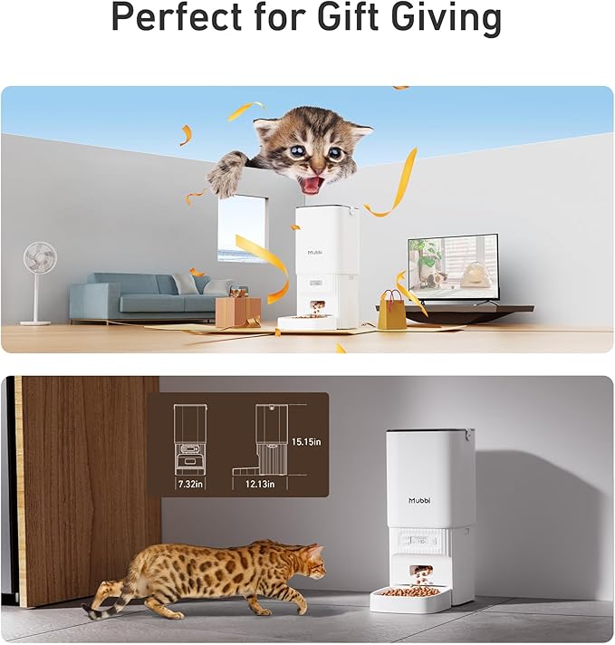Automatic Cat Feeders, 7L/29 Cups Automatic Dog Feeder with Desiccant Bag, 1-6 Meals Ideal for 2-15mm Dry Food, Suitble for Multiple Pets, Dual Power Supply, Detachable Washable-Mewly Pet
