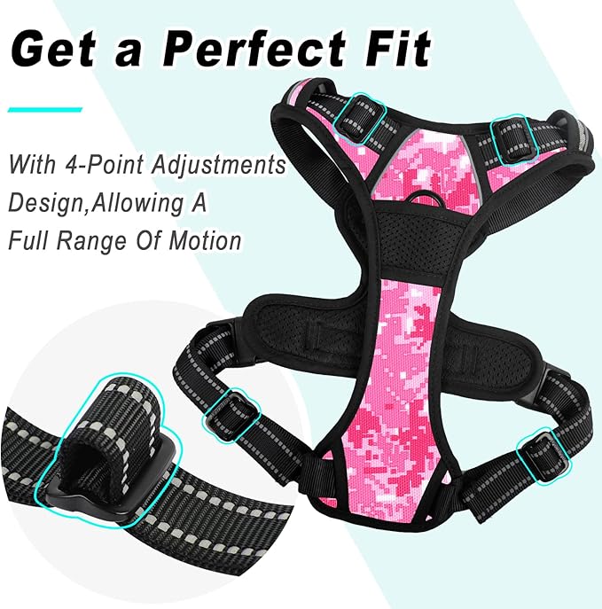BARKBAY No Pull Dog Harness Large Step in Reflective Dog Harness with Front Clip and Easy Control Handle for Walking Training Running(Pink camo,S)-Mewly Pet