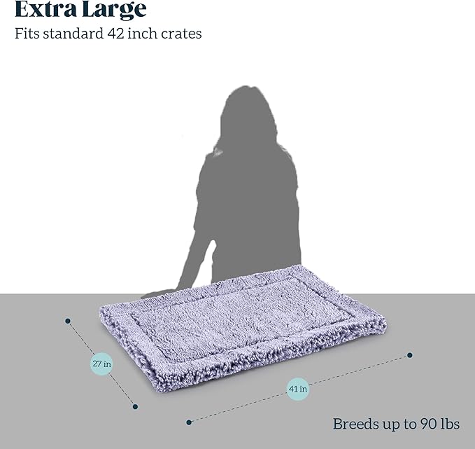 Stoutwool Indestructible Dog Bed - Fluffy Chew Proof Dog Crate Pad - Tough Kennel Pad for Aggressive Chewers - Washable, Ideal for Large Breeds & Fits 42-Inch Crate - 41"x27", Jacaranda-Mewly Pet