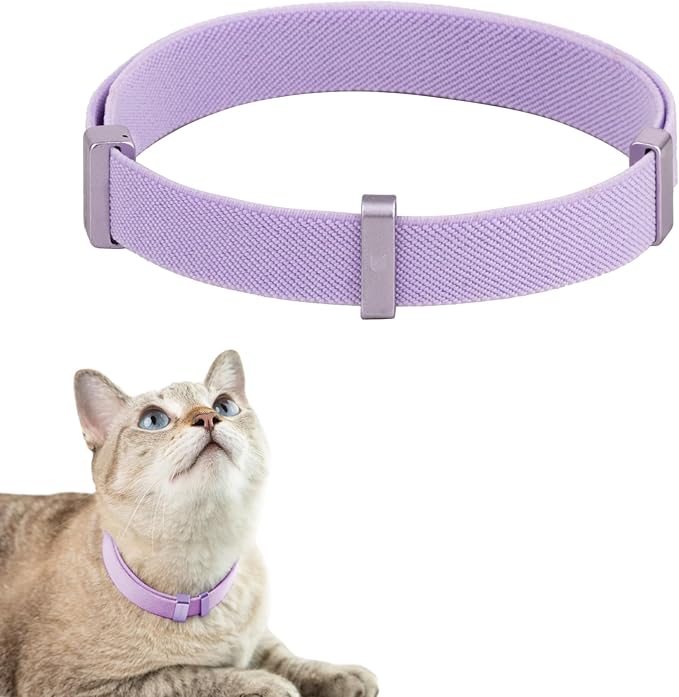 Safety Cat Collar Pro, Lightweight Elastic Release Non Breakaway Cat Collar Adjustable with Snap Fastener for Kitten All Small Large Cats, US IDA Gold Award (Monet Purple, M 7.9-15.7")-Mewly Pet