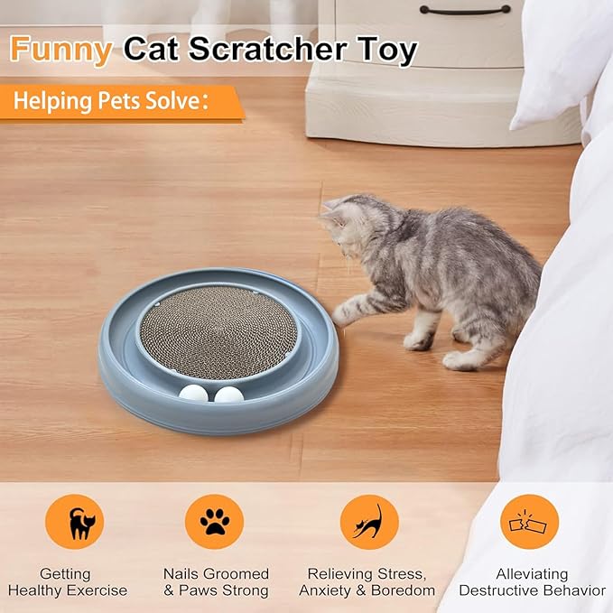 Interactive Cat Ball Track Toy for Indoor Cats, Cat Scratching Board & Exercise Set for Bored Indoor Adult and Kitten Mental & Physical Stimulation, with Spare Ball to Prevent Loss (Grey)-Mewly Pet