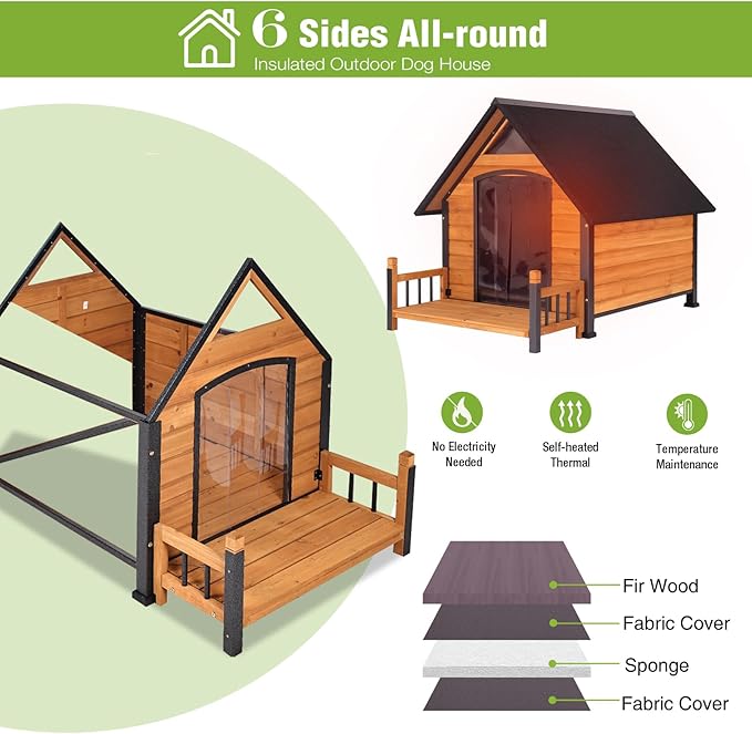 Dog House Outdoor Insulated, Sturdy & Warm Winter Puppy Shelter, 45" L Large Dog Kennel with Chew-Proof Iron Frame, Suitable for Small to Large Dogs(Brown)-Mewly Pet
