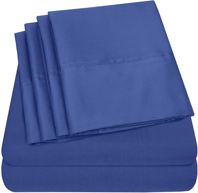 Queen Sheets Royal Blue - 6 Piece 1500 Supreme Collection Fine Brushed Microfiber Deep Pocket Queen Sheet Set Bedding - 2 Extra Pillow Cases, Great Value, Queen, Royal Blue