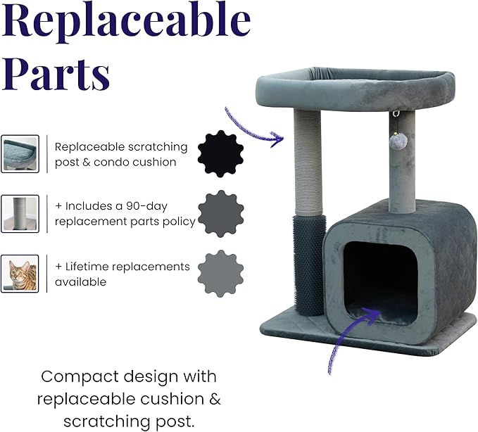 Catry 30" High 3 Level Modern Cat Tree with Large Base Condo,Removable Washable Top Bed, Recycled Paper Scratching Post, Self Grooming Brush, for Small Medium Cat(Dim Gray)-Mewly Pet