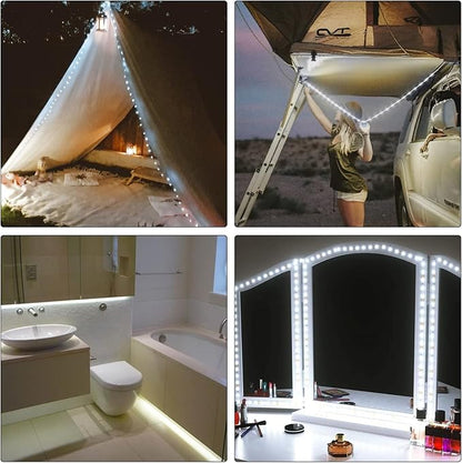 16.4FT Daylight White LED Strip Light with USB Plug+Battery Box Operated, 6000K Soft White Ribbon Strip, Adhesive 300LED Flexible Strip Tape for Kitchen Bedroom Under Cabinet TV Computer