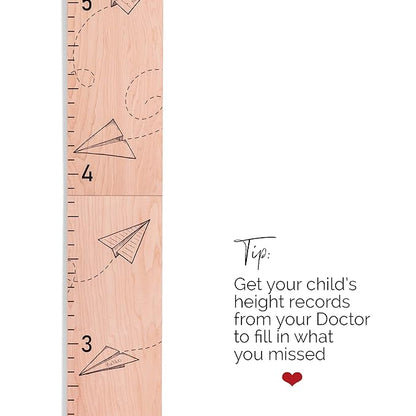 Headwaters Studio Wooden Growth Chart for Wall- Wood Height Chart for Kids Child Height Wall Chart Wood Growth Chart for Kids, Height Wall Chart Height Measurement-Paper Airplanes-Natural-63" x 6.7"