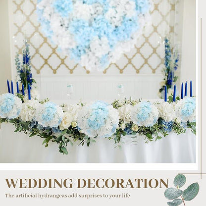 Zeyune 200 Pcs Hydrangea Artificial Flowers, Silk Flower Heads with Stems, Fake Hydrangea Bouquet for Wedding Arch Centerpiece DIY Floral Home Decoration (White and Blue)