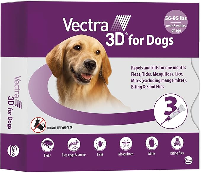 Vectra 3D for Dogs Flea, Tick & Mosquito Treatment & Prevention for Large Dogs (56 to 95 lbs) , 3 month supply-Mewly Pet